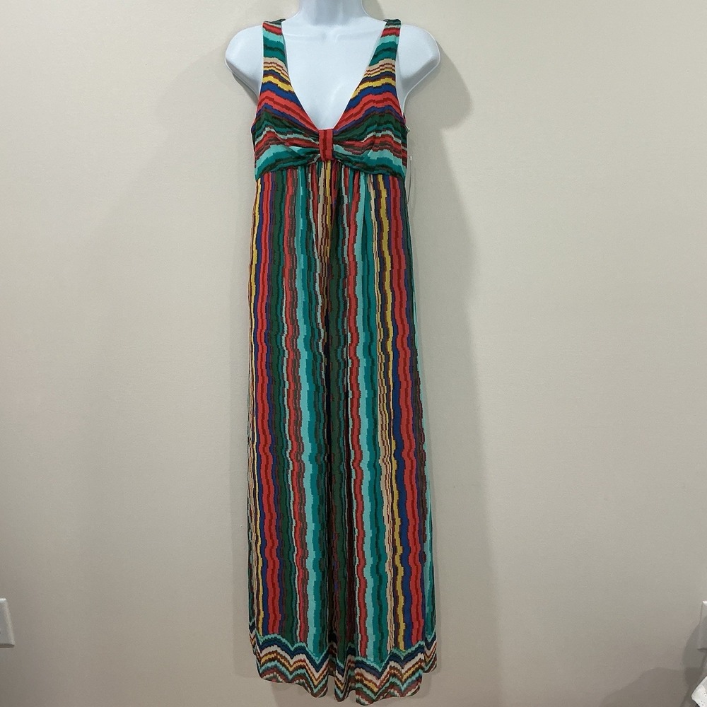 New Directions Multicolor Striped Sleeveless Maxi Dress V-Neck Size 4 Boho Beach